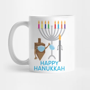 Happy Hanukkah - Spinning top and Candle with face mask Mug